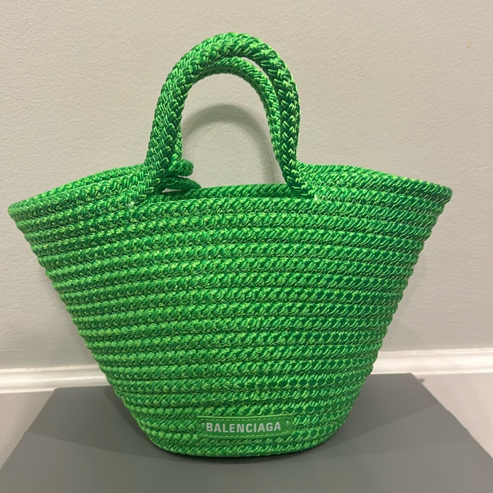Balenciaga neon green woven bag